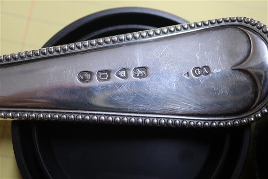 A Victorian silver beaded Old English pattern soup ladle by George Adams, London, 1869, 8 oz.